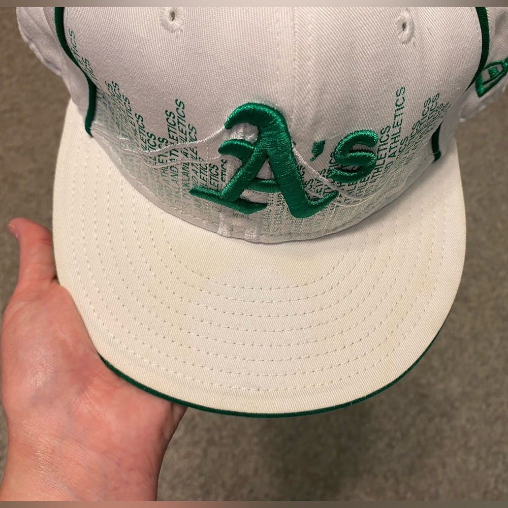 Y2K New Era 59FIFTY Oakland Athletics Embroidered Wordmark Cap White Green 7 5/8 - Picture 11 of 12